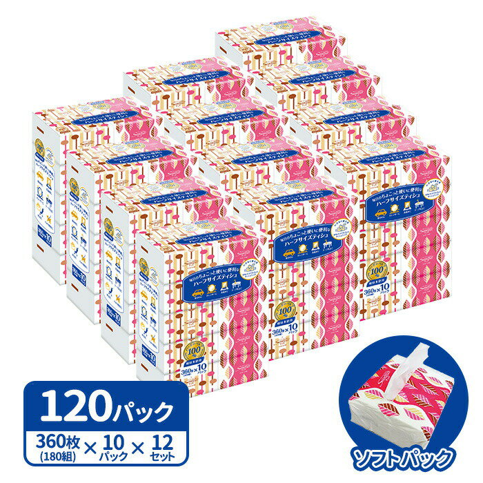 ハーフサイズ ティッシュペーパー サラサ ユニバーサル・ペーパー 120パック 360枚×10パックのサムネイル