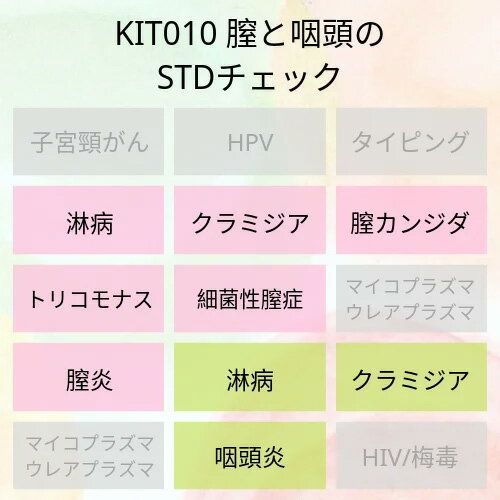 【送料無料】KIT010 アイラボの「膣と咽頭のSTDチェック」【あす楽対応】検査項目：淋病、クラミジア、カンジダ、トリコモナス、細菌性..