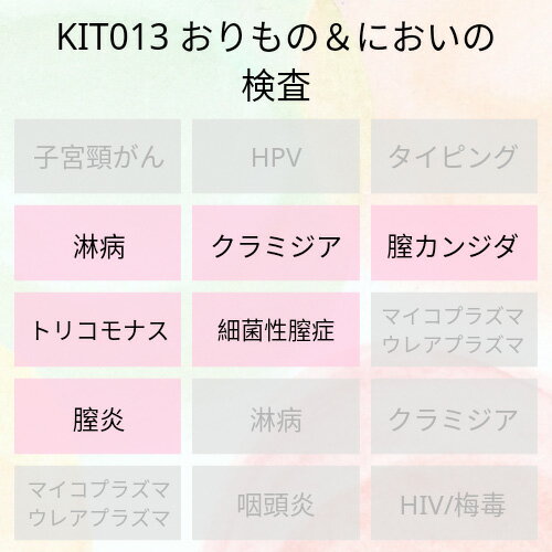 【送料無料】KIT013 アイラボの「おりもの＆においの検査」【あす楽対応】検査項目：淋病、クラミジア、カンジダ、トリコモナス、細菌性膣症、膣炎