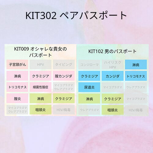 【送料無料】KIT302 アイラボの「ペアパスポート」【あす楽対応】検査項目：子宮頸がん、クラミジア、淋病、トリコモナス、カンジダ、..