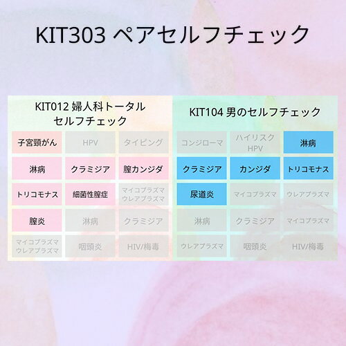 【送料無料】KIT303アイラボの「ペアセルフチェック」【あす楽対応】検査項目：子宮頸がん、クラミジア、淋病、トリコモナス、カンジダ、細菌性膣症、膣炎、尿道炎