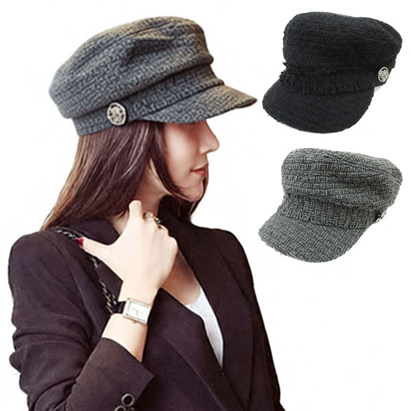 マリンキャップ キャスケット ワークキャップ レディース ツイード 織 ボタン 秋 冬 CAP 6104