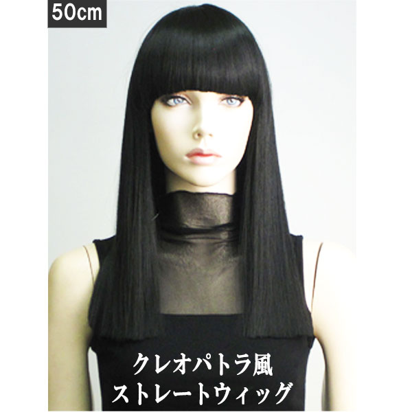 クレオパトラ風 フルウィッグ 50cm ミディアムストレート セミロング ブラック 黒 黒髪 ウィッグ かつら 鬘 カツラ フル コスプレウィッグ ウイッグ 仮装 変装 WIG W9396