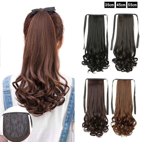 ポイントウィッグ ポニーテール リボン式 エクステ カール ロング ミディアム セミロング 黒髪 耐熱 付け毛 つけ毛 ウイッグ wig point 003cl