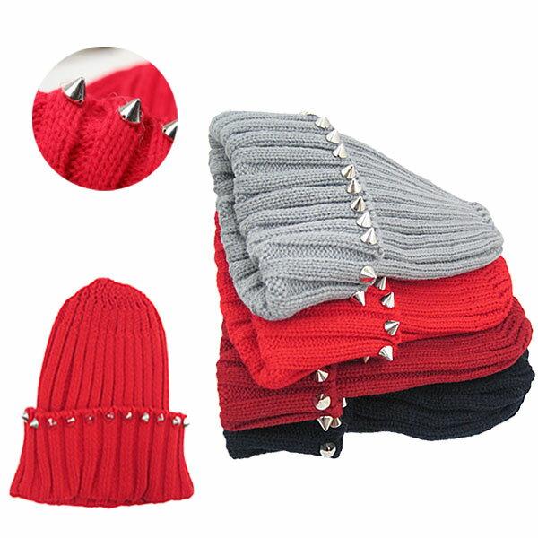 ニット帽 スタッズ付き 帽子 ニット ニットキャップ とんがり 毛糸 厚手 ビーニー レディース(女性用) Ladies 秋 冬 KNIT CAP 4932