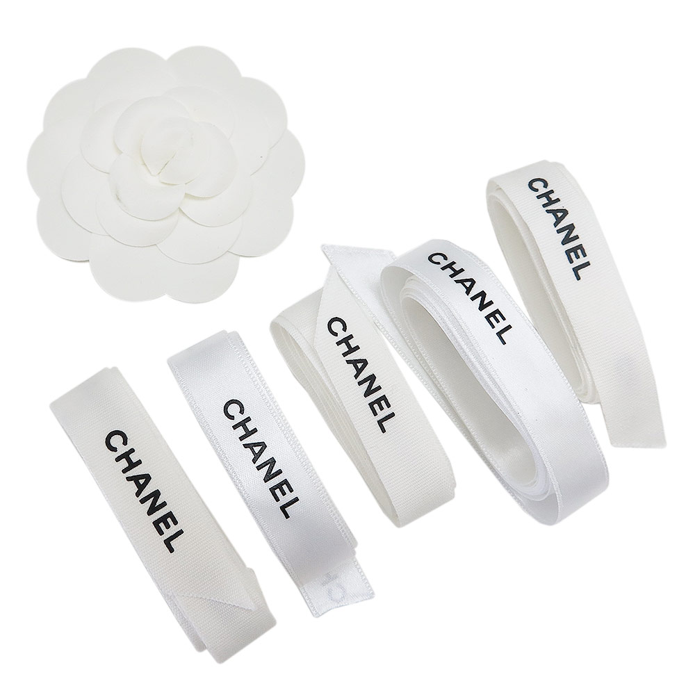 シャネル リボン 5本セット ブランドリボン ギフト プレゼント ラッピング 包装 ロゴ カメリア付き ホワイト 白 幅1.5cm CHANEL 【ブランド付属...