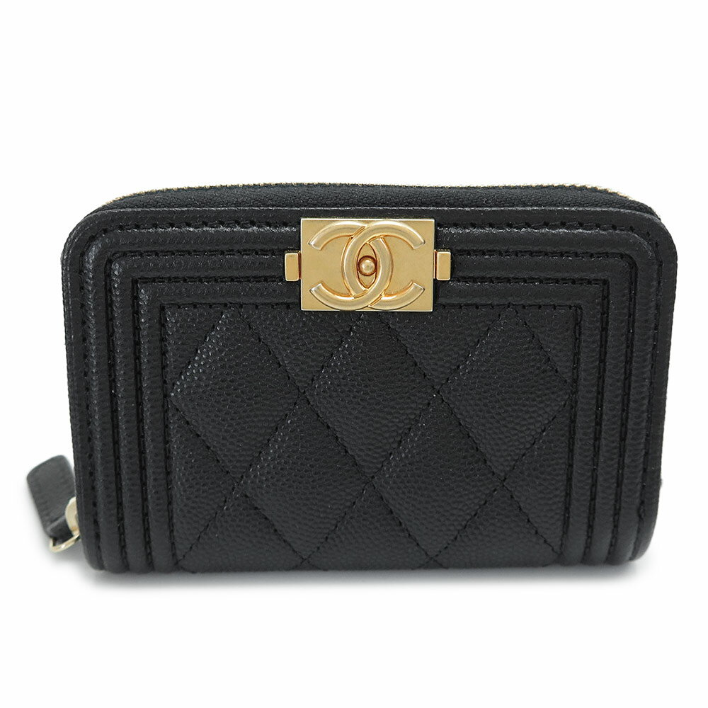 シャネル 名刺入れ（レディース） シャネル コインケース レディース BOY CHANEL AB0602 B01490 94305 ボーイシャネル 小銭入れ カードケース 名刺入れ 財布 ラウンドファスナー キルティング レザー ブラック 黒