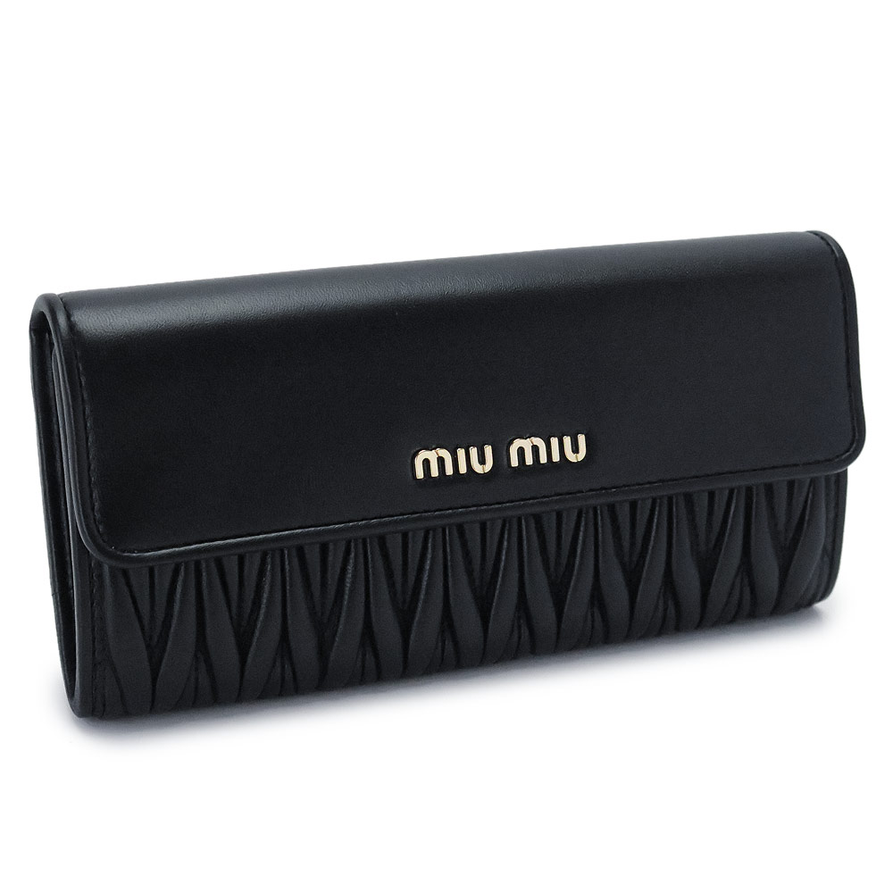 ミュウミュウ 長財布 レディース 5MH379 N88 F0002 財布 フラップ マテラッセ レザー ブラック 黒 MIU MIU MATELASSE NERO 【2022年春夏新作】