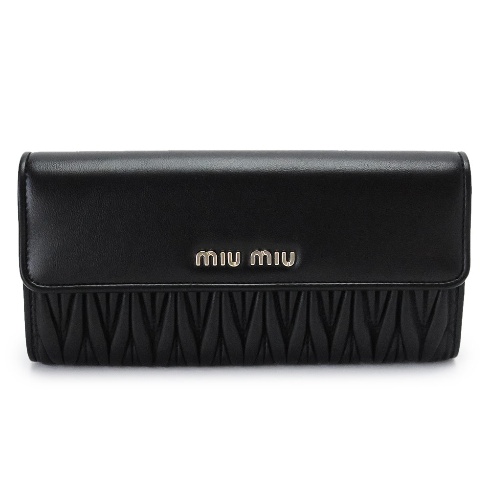 ミュウミュウ 長財布 レディース 5MH379 N88 F0002 財布 フラップ マテラッセ レザー ブラック 黒 MIU MIU MATELASSE NERO 【2022年春夏新作】