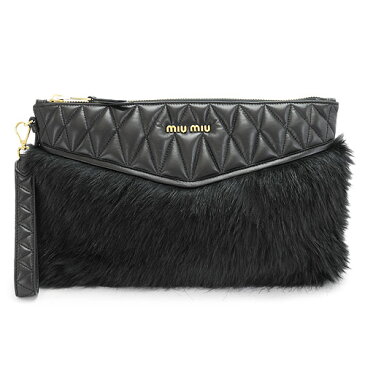 ミュウミュウ クラッチバッグ レディース MIUMIU RP0371 ECOPELLICCIA NERO/GD セカンドバッグ/ポーチ エコペッリッチャ リストレット キルティング レザー ファー ブラック