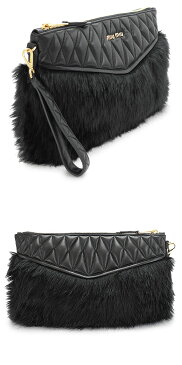 ミュウミュウ クラッチバッグ レディース MIUMIU RP0371 ECOPELLICCIA NERO/GD セカンドバッグ/ポーチ エコペッリッチャ リストレット キルティング レザー ファー ブラック