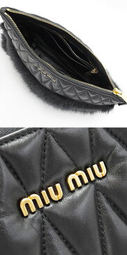 ミュウミュウ クラッチバッグ レディース MIUMIU RP0371 ECOPELLICCIA NERO/GD セカンドバッグ/ポーチ エコペッリッチャ リストレット キルティング レザー ファー ブラック