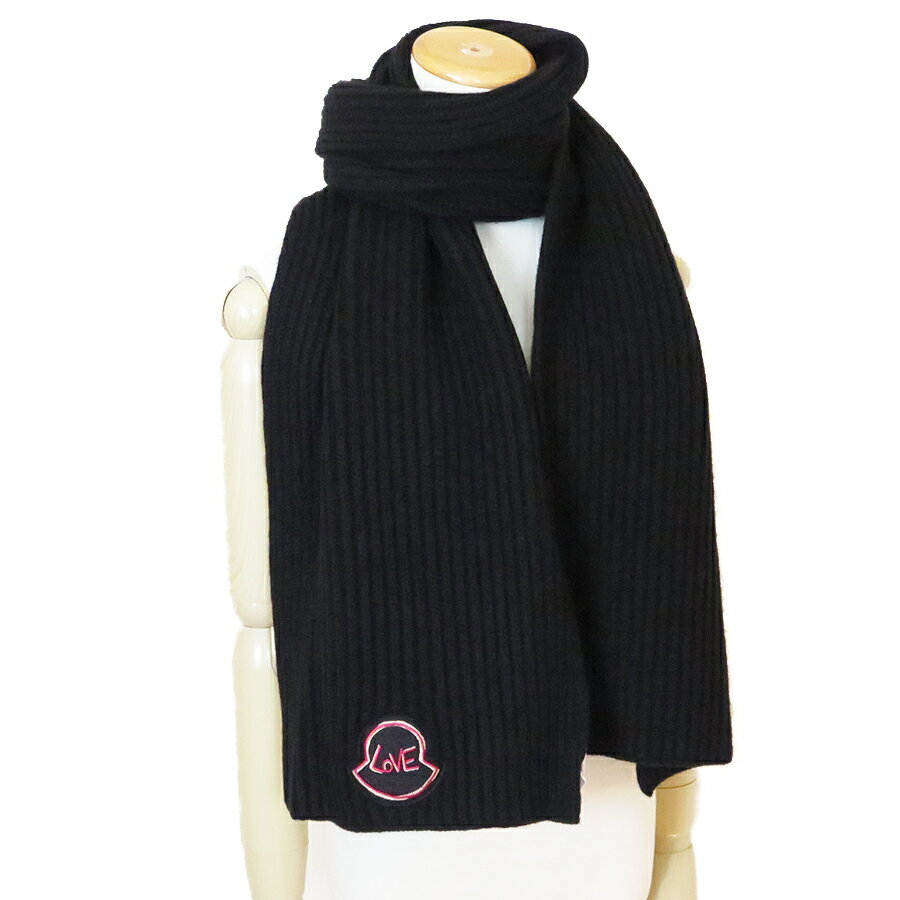 モンクレール マフラー ストール スカーフ LOVE ロゴパッチ ウール カシミア ブラック 黒3C00021 M1127 999 MONCLER 3