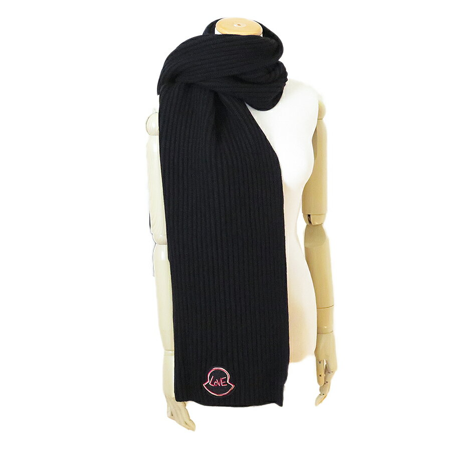 モンクレール マフラー ストール スカーフ LOVE ロゴパッチ ウール カシミア ブラック 黒3C00021 M1127 999 MONCLER 2