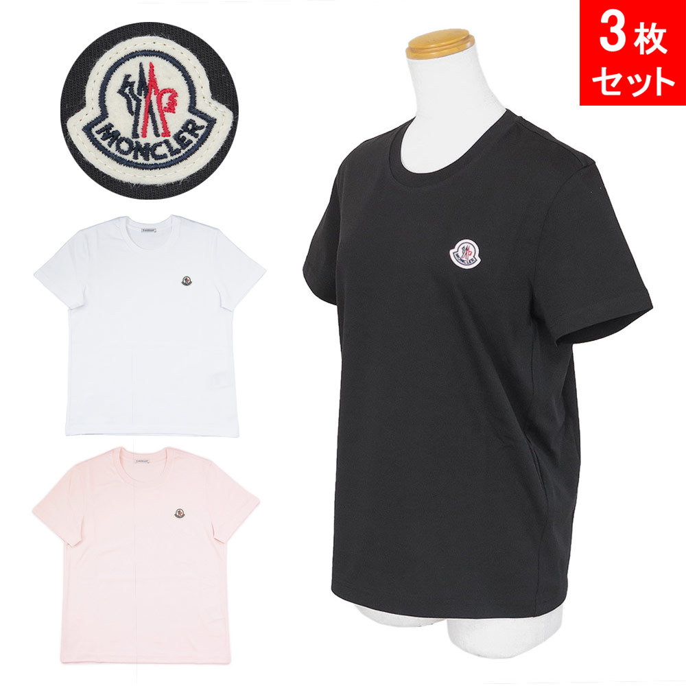 モンクレール MONCLER Tシャツ 半袖 3枚セット レディース 8C00054 89B8U 3PI トップス ロゴパッチ コットン クルーネック ブラック ホワイト ピンク 【2026年春夏新作】