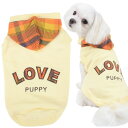 【在庫処分セール】PUPPIA パピア ペット 犬 フーディTシャツ チェック柄フード Love×パピア ペットロゴ TS005 【メール便発送】【送料無料】 【250527ptup】