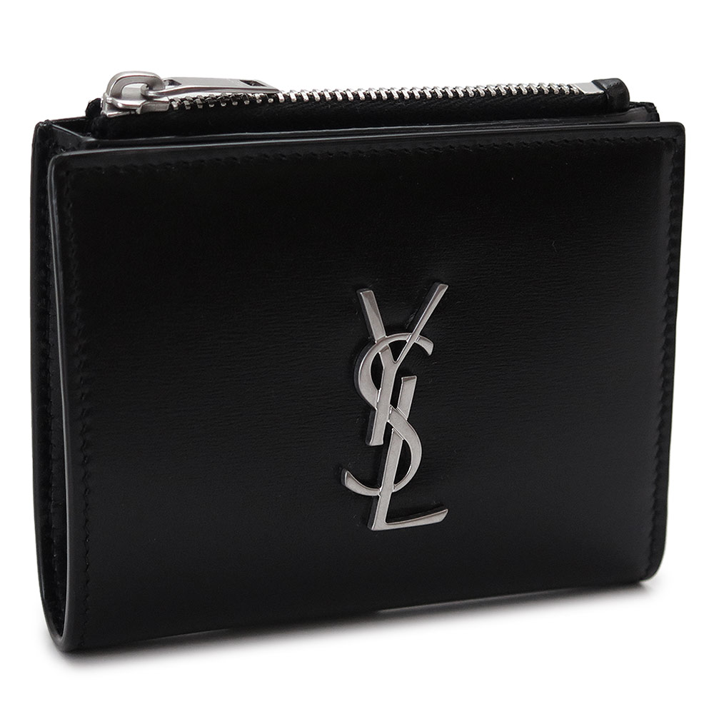 サンローラン 小物 メンズ サンローラン 折財布 575726 0SX0E 1000 二つ折り財布 コンパクト財布 YSL モノグラム レザー ブラック 黒 SAINT LAURENT