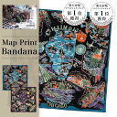 BINDU ビンドゥ Map Print Bandana マッププリント バンダナ 大判 50cm×50cm ILLINOI イリノイ Blue Maroon ...