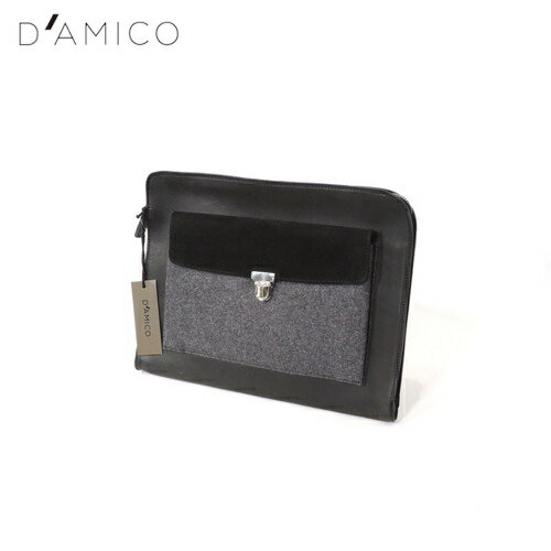 其它 - 【定価3.7万・新品】D'AMICO（ダミーコ）ウール×レザー コンビクラッチバッグ AVU0200 グレー×ブラック【50％OFF】