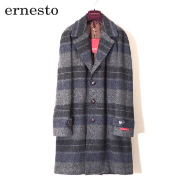 【定価21.5万・新品・48,50】ernesto（エルネスト）PW-E1 ウールツイード ステンカラーコート グレー×ネイビー【50％OFF】