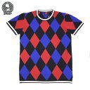 【定価4.8万・新品・S,M,L】HAPPY SHEEP(ハッピーシープ)コットンクルーネックニット BK×BL×RD ネパール製【90%OFF】アーガイル ダ...