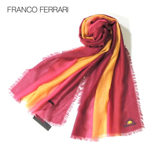 【定価7.1万 新品 186×66】Franco Ferrari（フランコフェラーリ）グラデーションカシミヤストール イエロー×ピンク×ワイン【60％OFF】