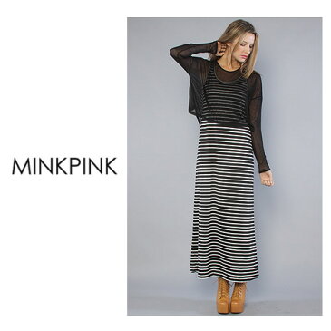 楽天スーパーセール特別価格　MINK PINK ミンクピンク The Don't Mesh With Me Maxi Dress ボーダーワンピース マキシ丈ワンピ 　正規品取扱店舗