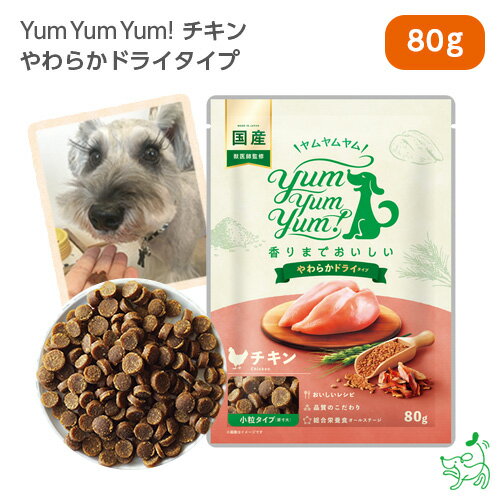 Yum Yum Yum!（ヤムヤムヤム） チキン やわらかドライタイプ 80g 犬 犬用 ドッグフード 国産ドッグフード セミモイスト ペットフード ナチュラルフード イリオスマイル