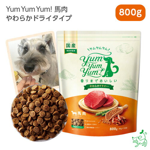 Yum Yum Yum!（ヤムヤムヤム） 馬肉 やわらかドライタイプ 800g(80g×10) 犬 犬用 ドッグフード 国産ドッグフード ペットフード ナチュラルフード イリオスマイル