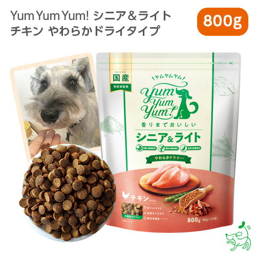 Yum Yum Yum!（ヤムヤムヤム） シニア&ライト チキン やわらかドライタイプ 800g(80g×10) 犬 犬用 ドッグフード 国産ドッグフード ペットフード ナチュラルフード イリオスマイル