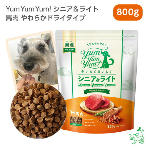 Yum Yum Yum!（ヤムヤムヤム） シニア&ライト 馬肉 やわらかドライタイプ 800g(80g×10) 犬 犬用 ドッグフード 国産ドッグフード ペットフード ナチュラルフード イリオスマイル