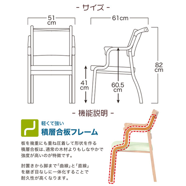 【2脚セット】介護用 チェア イス 介護施設 椅子 補助 肘掛け スタッキング シンプル ベーシック 無地 [Care 手すり付チェア おつたいくん(114-AC)] [2]