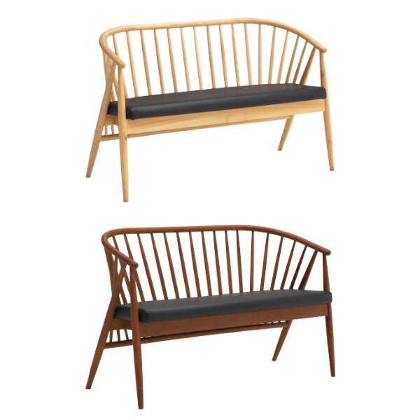 モッキン 2Pチェア NA/BR 2人掛けチェア おしゃれ モダン ダイニングチェア いす 椅子 ナチュラル ブラウン 木製 木の温もり アッシュ無垢 座面PVCウレタン