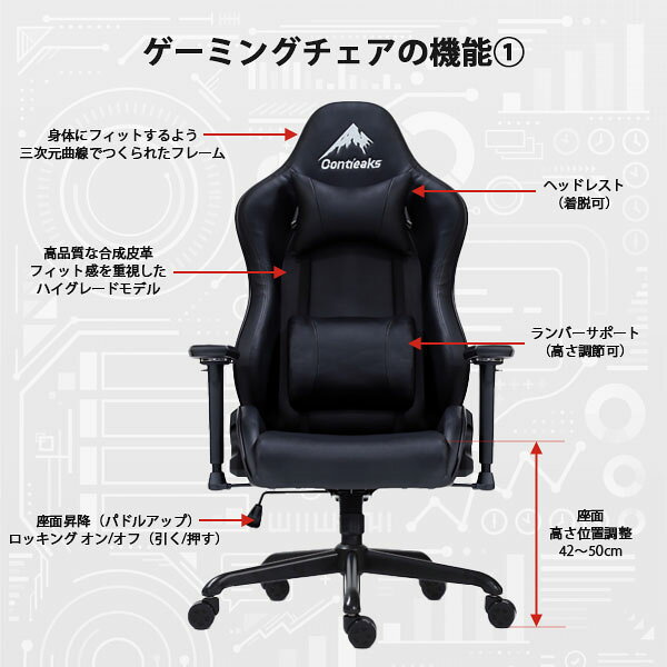 【マラソン限定!確率1/2で最大100%ポイントバック】【Contieaks コンティークス アイガー EVO チェア】 ゲーミングチェア ワークチェア 学習 長時間 快適 配信 高品質 高級感 リモート サポート [2]