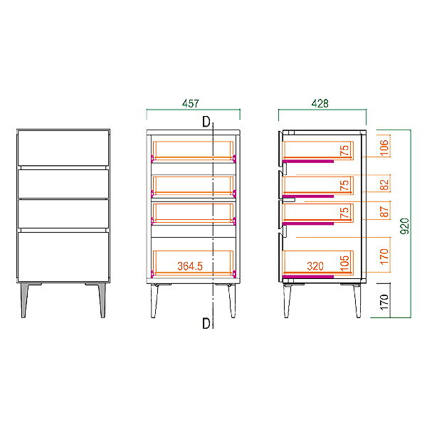 チェスト 収納家具 リビング収納 リビングボード シンプル スタイリッシュ モーブル [TOWN タウン 45チェスト] [3]