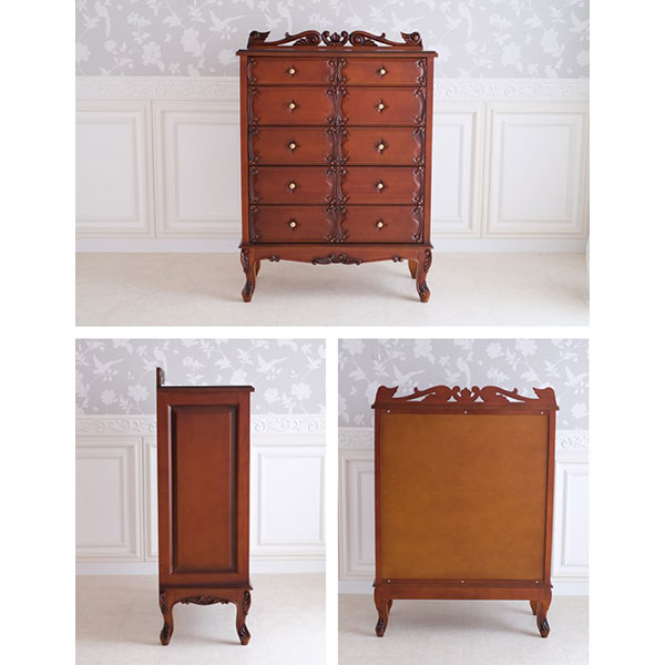 【SS限定!確率1/2で最大100%ポイントバック】チェスト タンス たんす 小物 収納 引出 5段 ホワイト 白 姫系 フェミニン アンティーク調 ロココ調 猫脚 モンペリエ グランデ5段チェスト K-C-85-BR/WH [3]