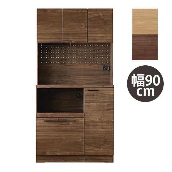 樂天商城 - キッチンボード 食器棚 レンジボード 収納 おしゃれ シンプル ナチュラル 木目 幅90cm スタイリッシュ シック 有孔ボード [ESTA(エスタ) 90OP]