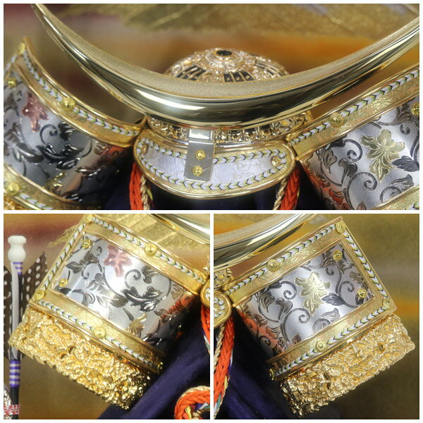 ◆特典付き 【展示現品】 五月人形 兜 ケース飾り 兜飾り コンパクト 伊達政宗 弓太刀 三品付き 金兜 オルゴール内蔵 【457】【伊達彫金10 嘉房作】 おしゃれ かぶと/端午の節句/5月人形