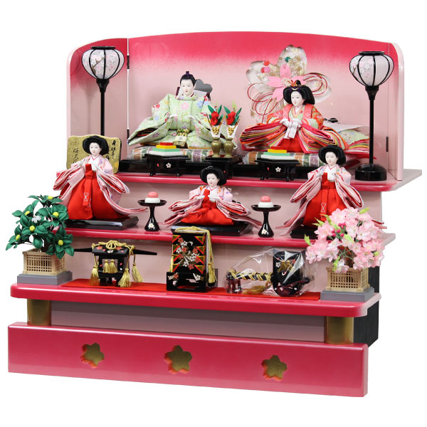 アイルインテリアエクセルの◆特典付き 【小キズ有】 【展示現品】 雛人形 ひな人形 衣裳着人形 三段飾り 五人飾り 送料無料 桃の節句 ひな祭り お雛様/映え ピンク おしゃれな三段飾り 【075】【数量限定】｜アングル2