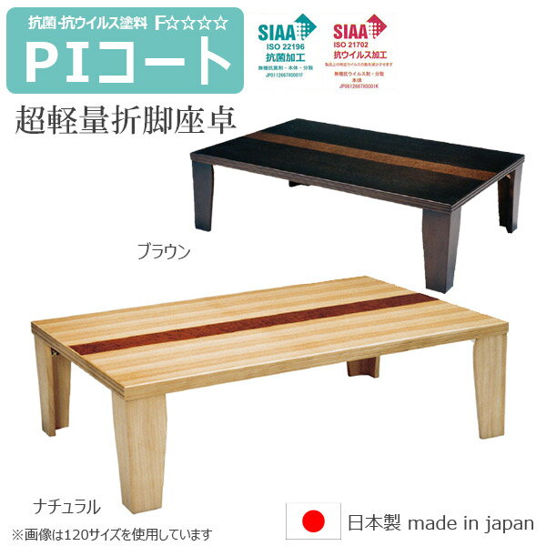 商品説明 サイズ（cm） [テーブル] W135×D85×H35cm 仕様 [テーブル] ・安心安全の国産 日本製 ・超軽量座卓 ・抗菌 抗ウィルス塗装 ・PIコート仕上げ ・天板：天然木タモ突板 ツヤ消し ・重量約11kg [脚の仕様] ・折れ脚 送料 送料無料 ただし、北海道、沖縄、離島は追加料金がかかります。お気軽にお問合せ下さい。