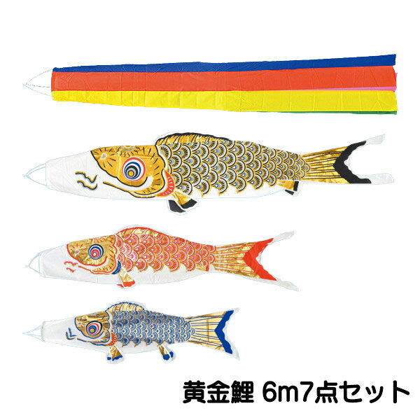 【抽選で最大100%ポイントバック！4日20:00~10日01:59迄】2025年度 新作 日本製 こいのぼりセット 庭園用 大型セット 黄金鯉 6m7点 五色吹流し 鯉4色 フジサン鯉 端午の節句