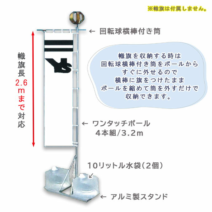 2026年度 日本製 節句幟 武者幟 のぼり 簡単 [幟旗2.6m迄用・アルミスタンドセット (新ピン式ワンタッチポール)] 端午の節句
