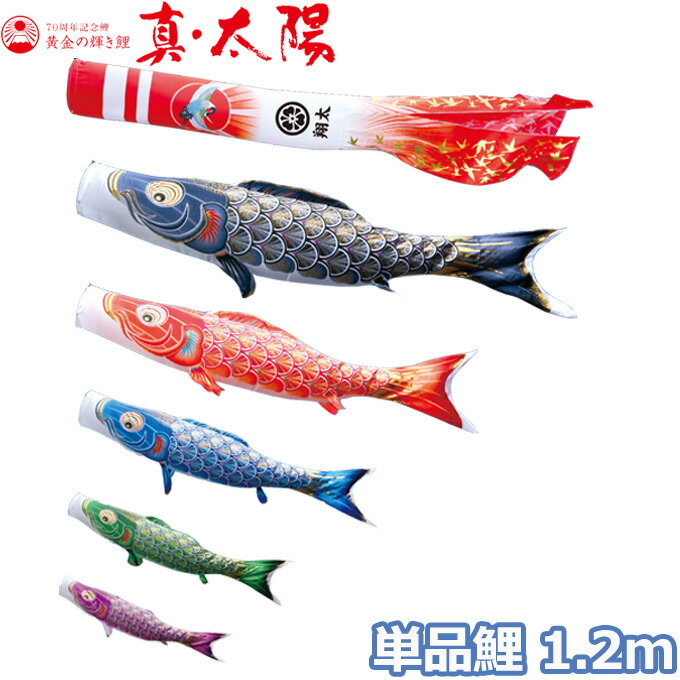 2025年度 日本製 こいのぼり 徳永鯉 鯉単品 黄金の輝き鯉 真・太陽 単品鯉1.2m 003-810 黒鯉/赤鯉/青鯉/緑鯉/紫鯉/ピンク鯉