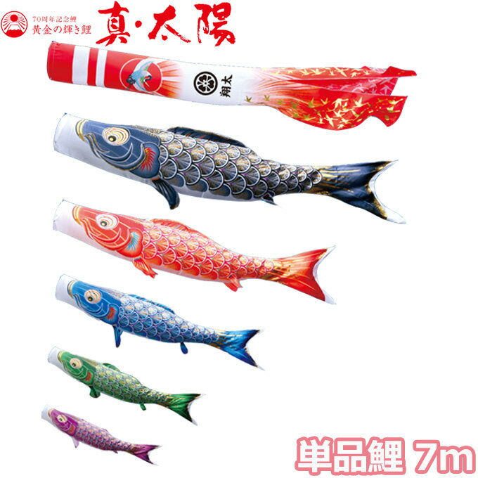 2025年度 日本製 こいのぼり 徳永鯉 鯉単品 黄金の輝き鯉 真・太陽 単品鯉7m 003-802 黒鯉/赤鯉