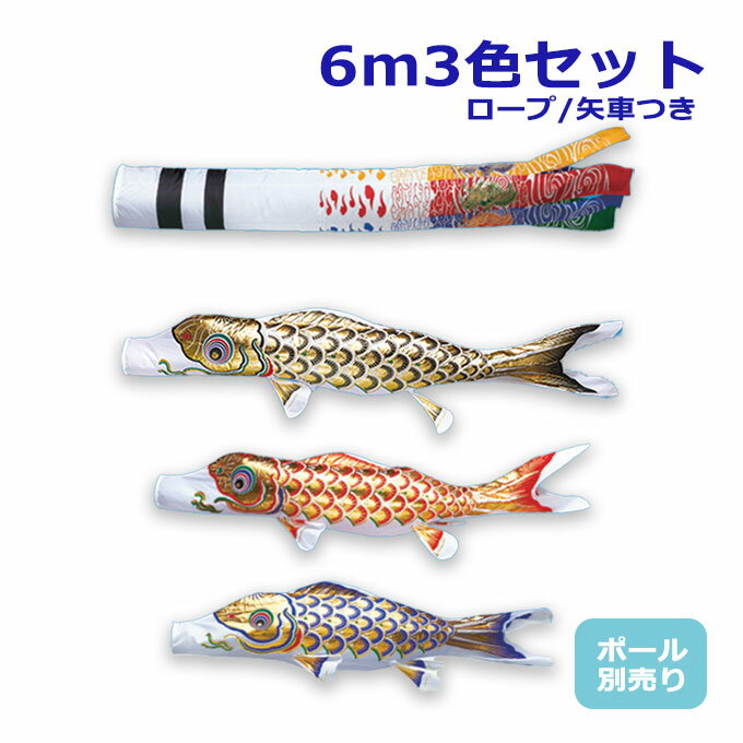2026年度 新作 日本製 【金太郎なし】 こいのぼり ワタナベ鯉のぼり 大型セット 黄金6m6点セット 黄金飛龍吹流し 鯉3色 ポール別売 庭用 家紋/名入れ可能