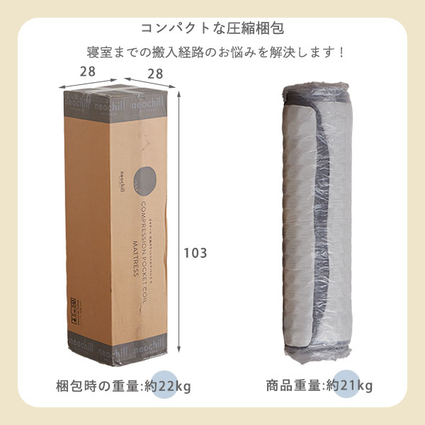 【数量限定】シングルマットレス ポケットコイル 圧縮梱包 コンパクト 真空圧縮 やわらか 寝具 シングルベッド用 ベッドマット シンプル [3]