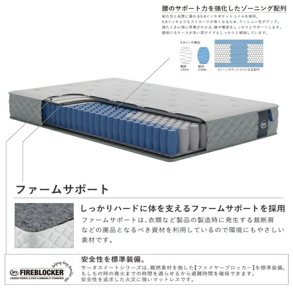 《お得なクーポン配布中!さらにポイント10倍》 国産 US セミシングル 7.7インチPコイル 脱着式トッパー 抗菌 防ダニ 防カビ 快眠 体圧分散 高耐久 贅沢 Serta [サータ サポートスイート] 3