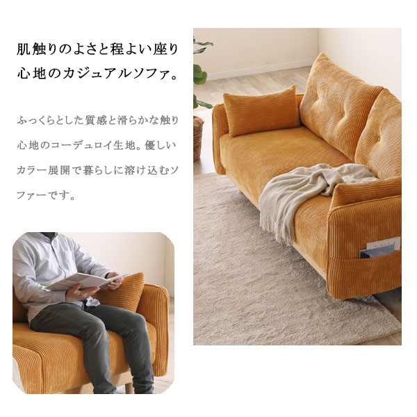 【SATRIA(サトリア) 2Pソファ YL/GRY】2人掛け 2人用 脚付き お掃除ロボット対応 収納ポケット付き おしゃれ シンプル コンパクト ローソファー アームレスト [3]