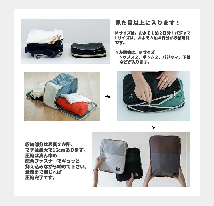 SALE 50%Off 【CDF エタンデュ】Protec Journey プロテックジャーニー すっきり収納圧縮ポーチ M/Lサイズ男性 男の子 メンズ 女性 女の子 レディース 防災 防災準備 旅行バッグ ボストンバッグ かばん すっきり収納 M L 行楽 防災バッグ 旅行 ill-m-10000125 ill サンプル画像2