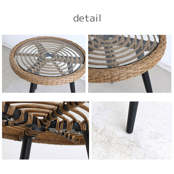 ソファテーブル ナイトテーブル おしゃれ カフェ ガラス ラタン調 テラス ガーデン ベランダ リゾート 軽量 屋外 屋内 [RESONAIRE リゾネア サイドテーブル] [3]
